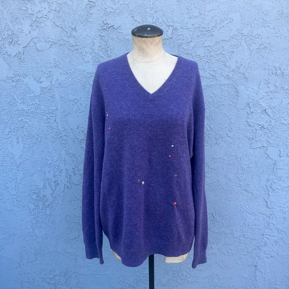 Upcycled Sweater Purple Cashmere Mens large J.Crew embroidered fiber art